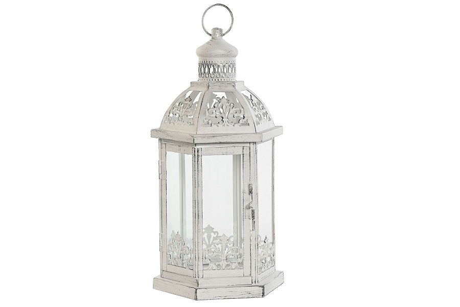 FAROLA METAL CRISTAL 18X16X35 DESGASTADO